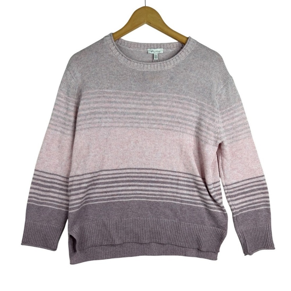 NWT ELLA MOSS Women's Pink Ombre Striped Crewneck Sweater Size Small